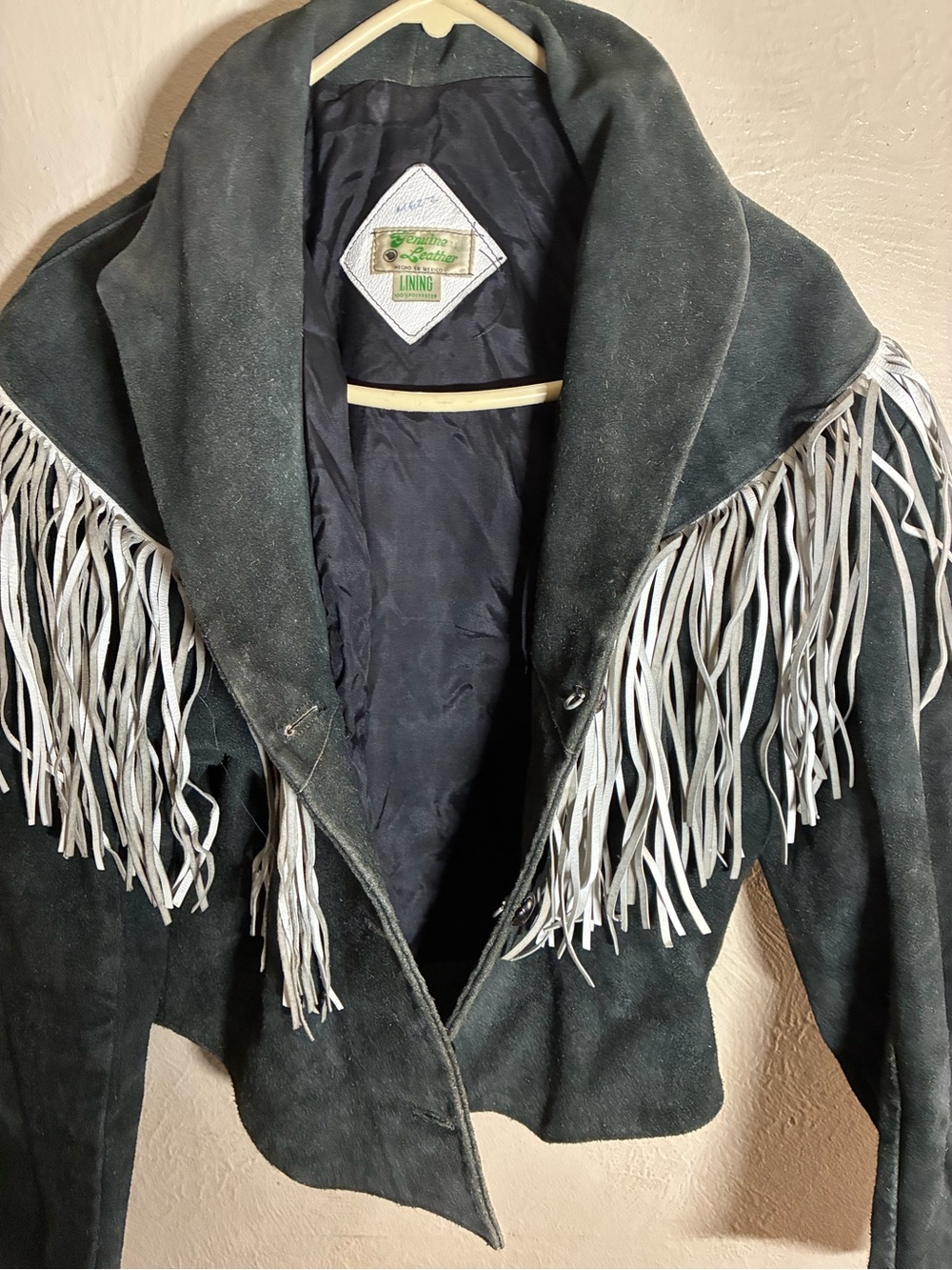 Fringed Suede Leather Jacket in Dark Gray with White Fringe - Picture 2 of 16
